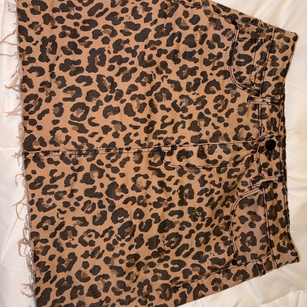Leopard Print Denim Mini Skirt - Brown & Black